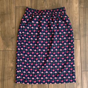 J. Crew Navy Pencil Skirt with Pink Floral Print